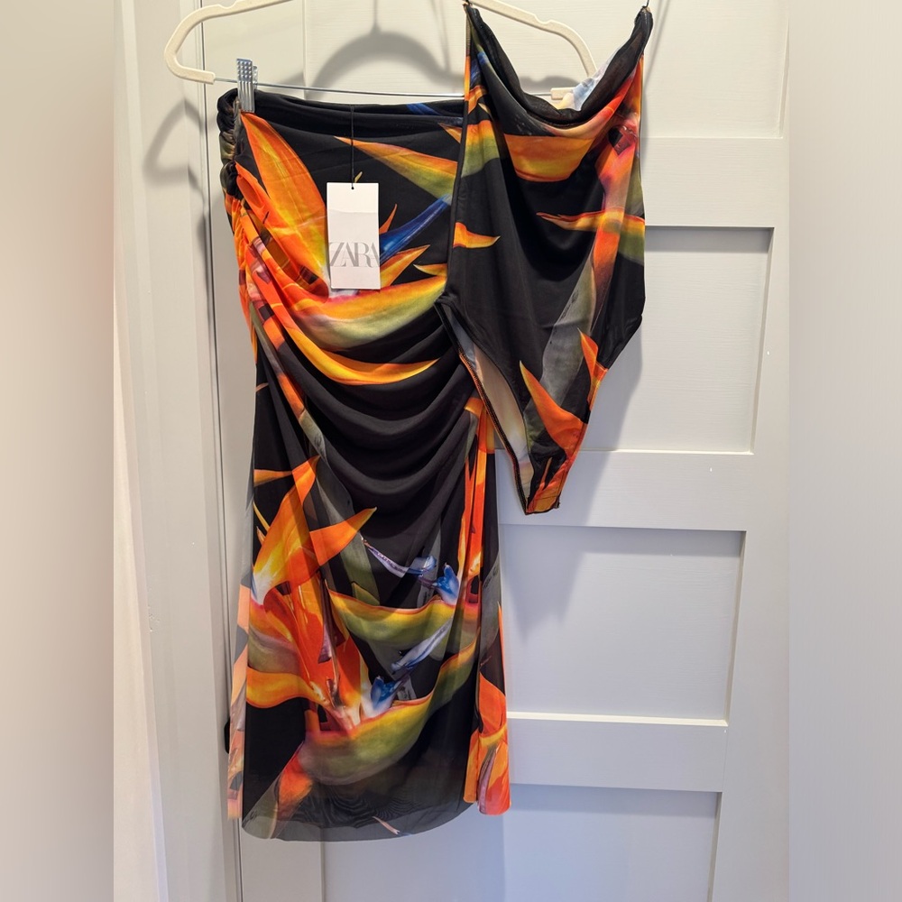 ZARA COLORFUL RUCHED SLIT SKIRT